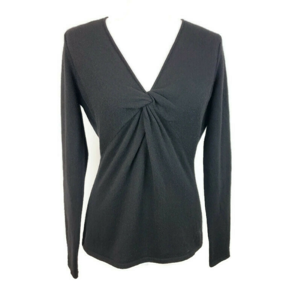 Mc Duff Black Twist V Neck Cashmere Sweater sz S